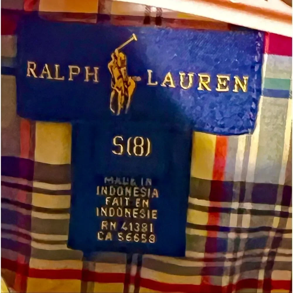 Ralph Lauren Boys Long Sleeve Plaid Button Down Shirt S/8